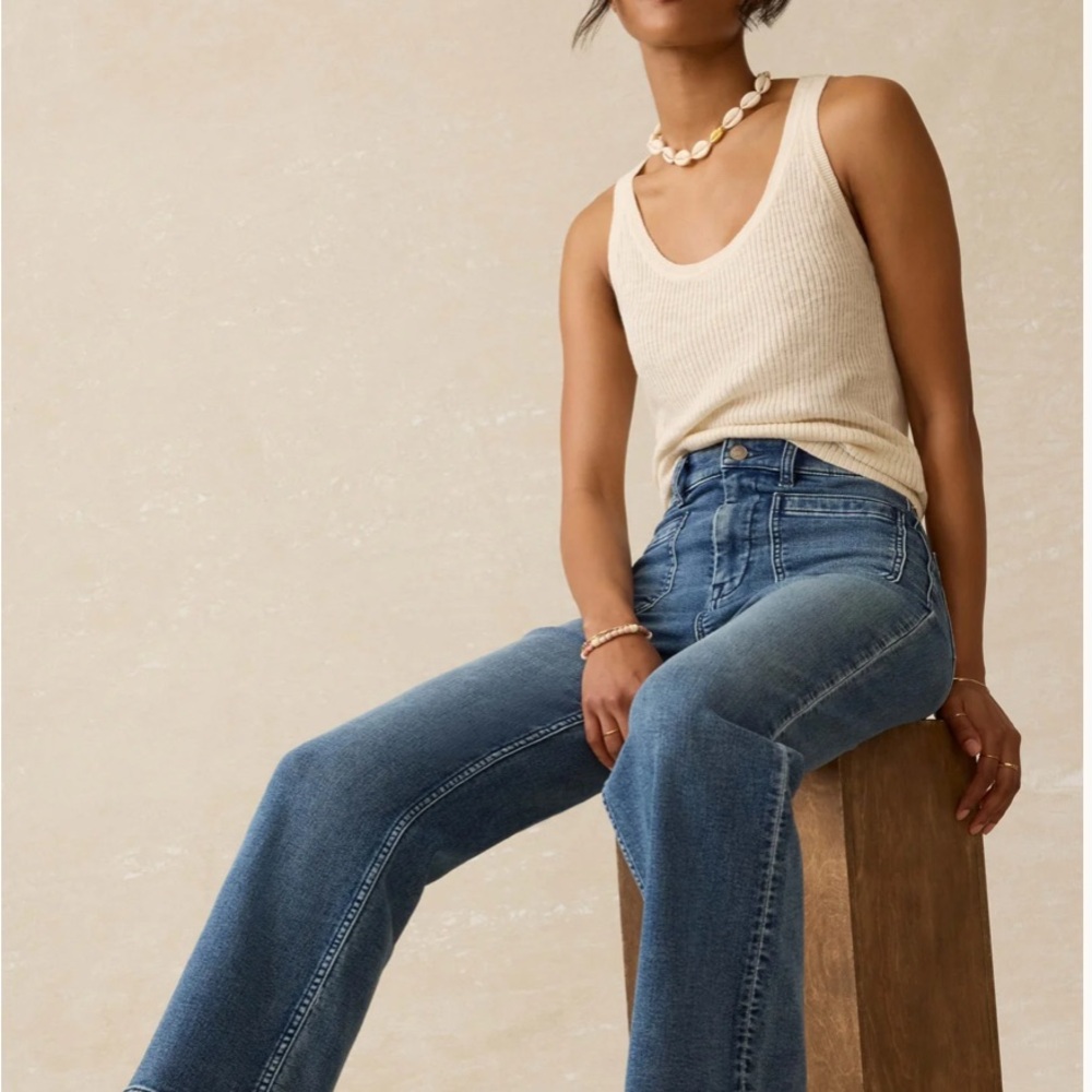 Faherty Medium Blue High-Rise Wide Leg Jeans